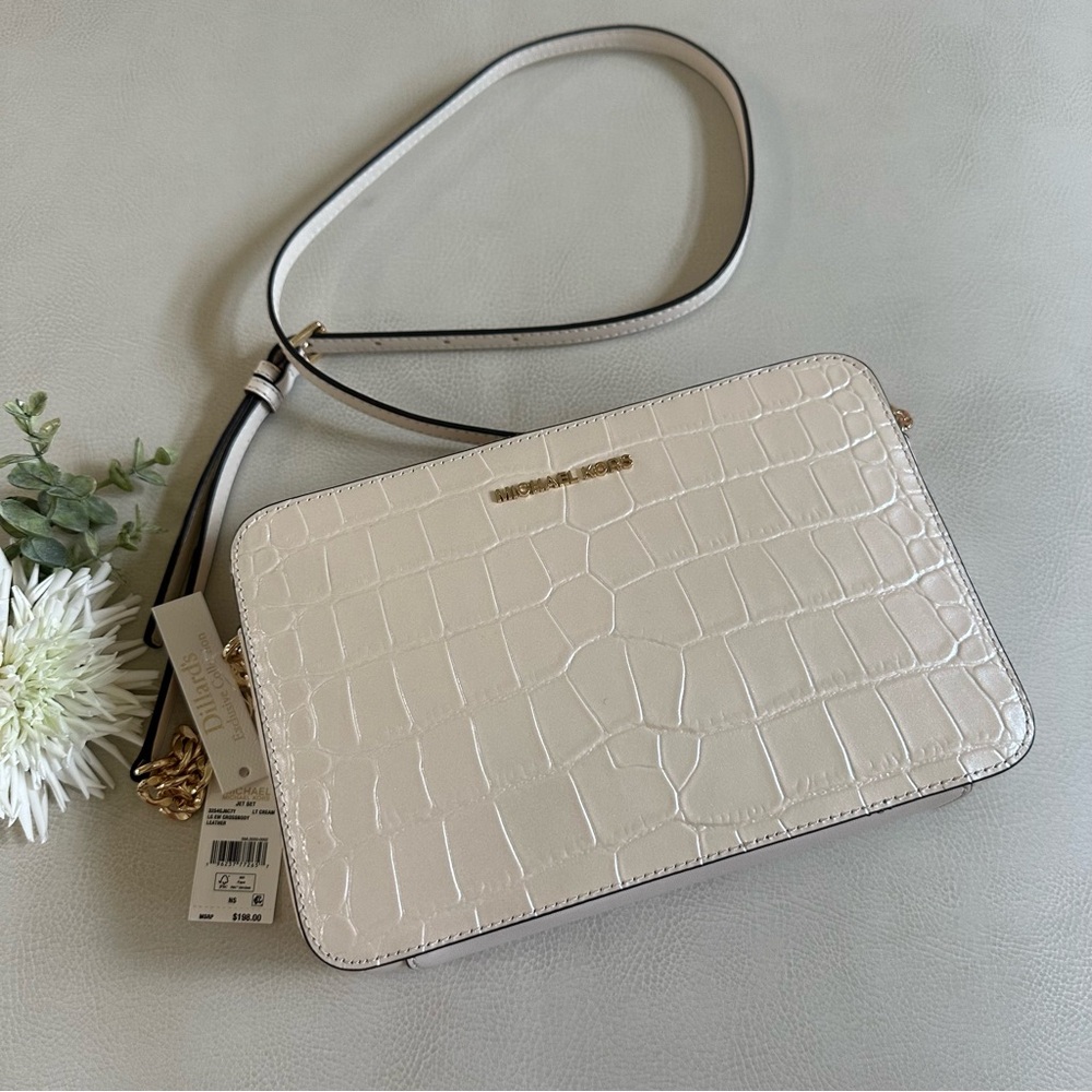 NWT MICHAEL MICHAEL KORS Jet Set E/W Glimmer Croco Embossed Crossbody Bag - Picture 2 of 9